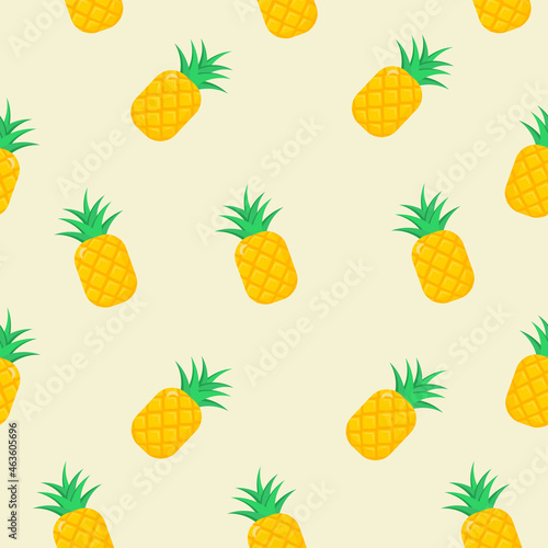 Seamless pineapple pattern on beige background. Fruit.