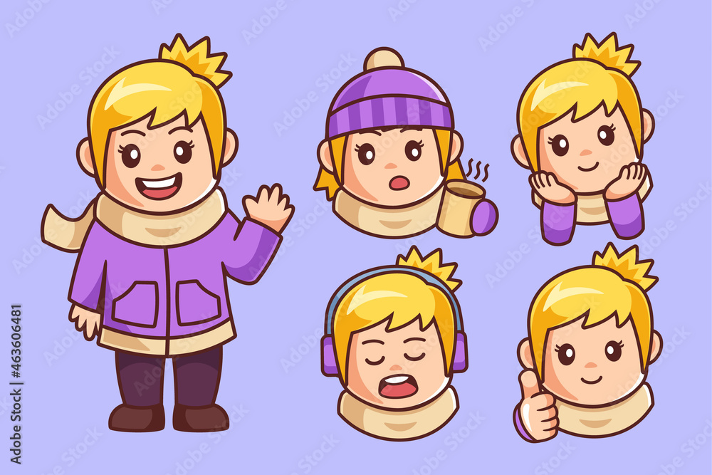 Cartoon Girl in Winter Clothes