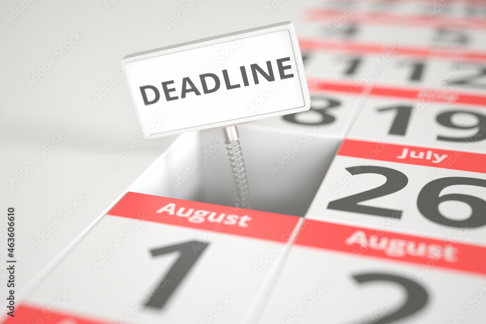 Fototapeta premium DEADLINE plate on July 25 in a calendar, 3d rendering