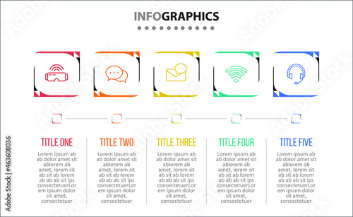 Vector Infographic design with icons. 5 options or 5 steps. process diagram, flow chart, info graph, Infographics for business concept, presentations banner, workflow layout. © Aniket