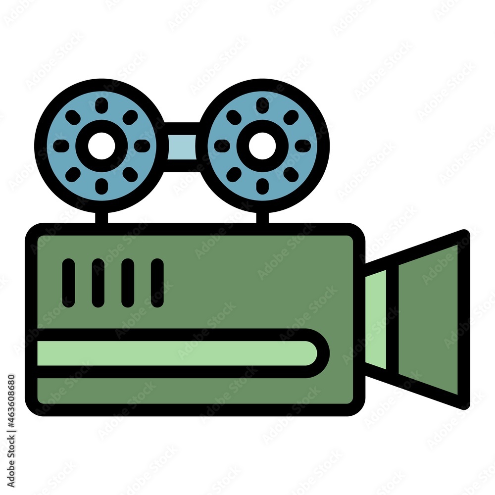 Cinema camera icon. Outline cinema camera vector icon color flat isolated