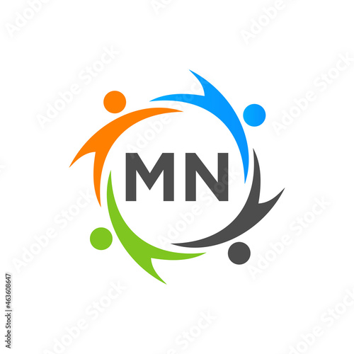 Charity Logo Template On Letter MN, Initial Unity Foundation Human Logo Sign. Unity Team Work Logo Design With MN Letter Template