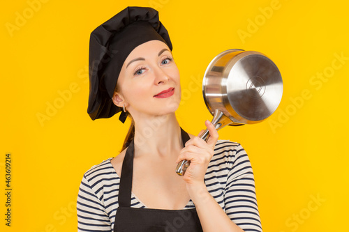 Chef woman on a yellow back...
