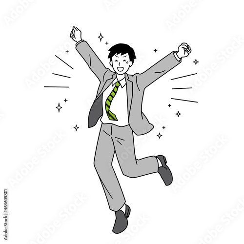 Illustration of a man in a rejoicing suit, whole body.