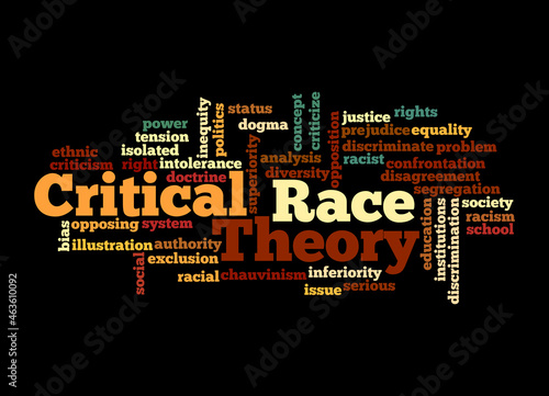 Word Cloud with Critical Race Theory concept, isolated on a black background
 photo