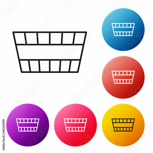Black line Sauna bucket icon isolated on white background. Set icons colorful circle buttons. Vector