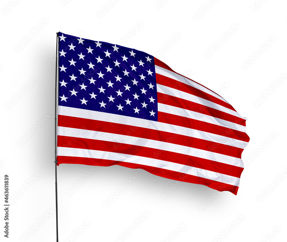 Fototapeta premium United States flag isolated on white background. close up waving flag of America. flag symbols of American. Concept of American.