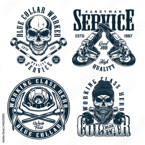 Blue collar worker vintage labels