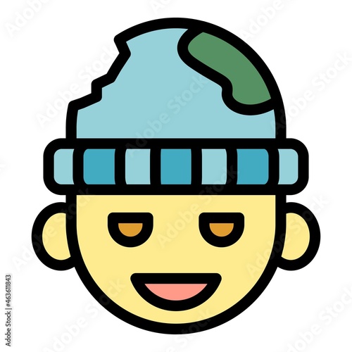 Homeless smiling kid icon. Outline homeless smiling kid vector icon color flat isolated