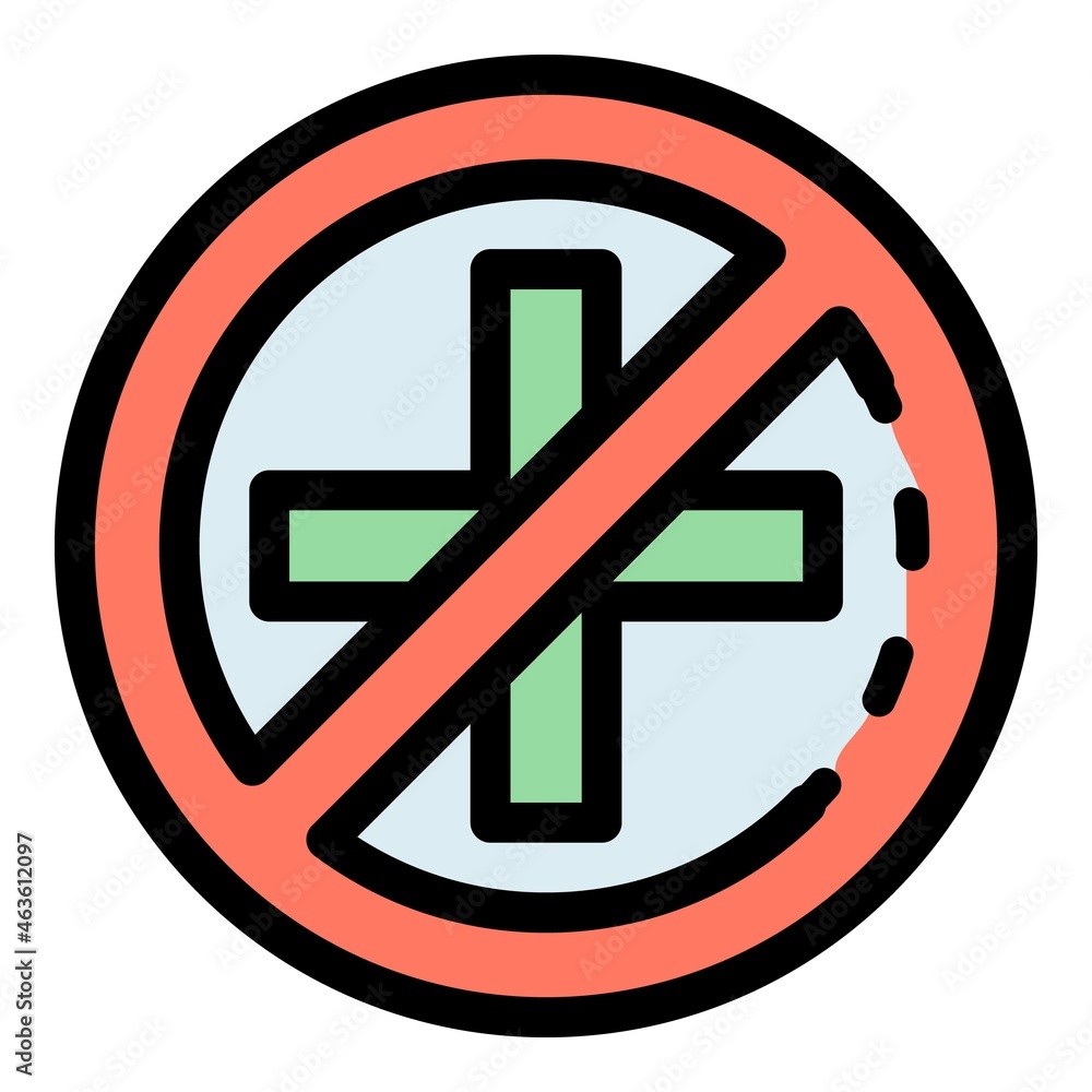 No medical help icon. Outline no medical help vector icon color flat isolated No medical help icon. Outline no medical help vector icon color flat isolated