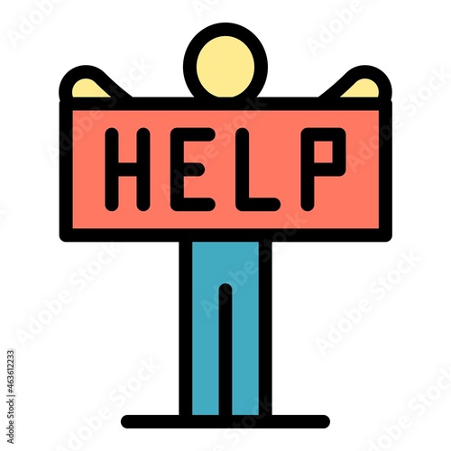 Man need help icon. Outline man need help vector icon color flat isolated