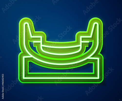Glowing neon line Boat swing icon isolated on blue background. Childrens entertainment playground. Attraction riding ship, swinging boat. Amusement park. Vector
