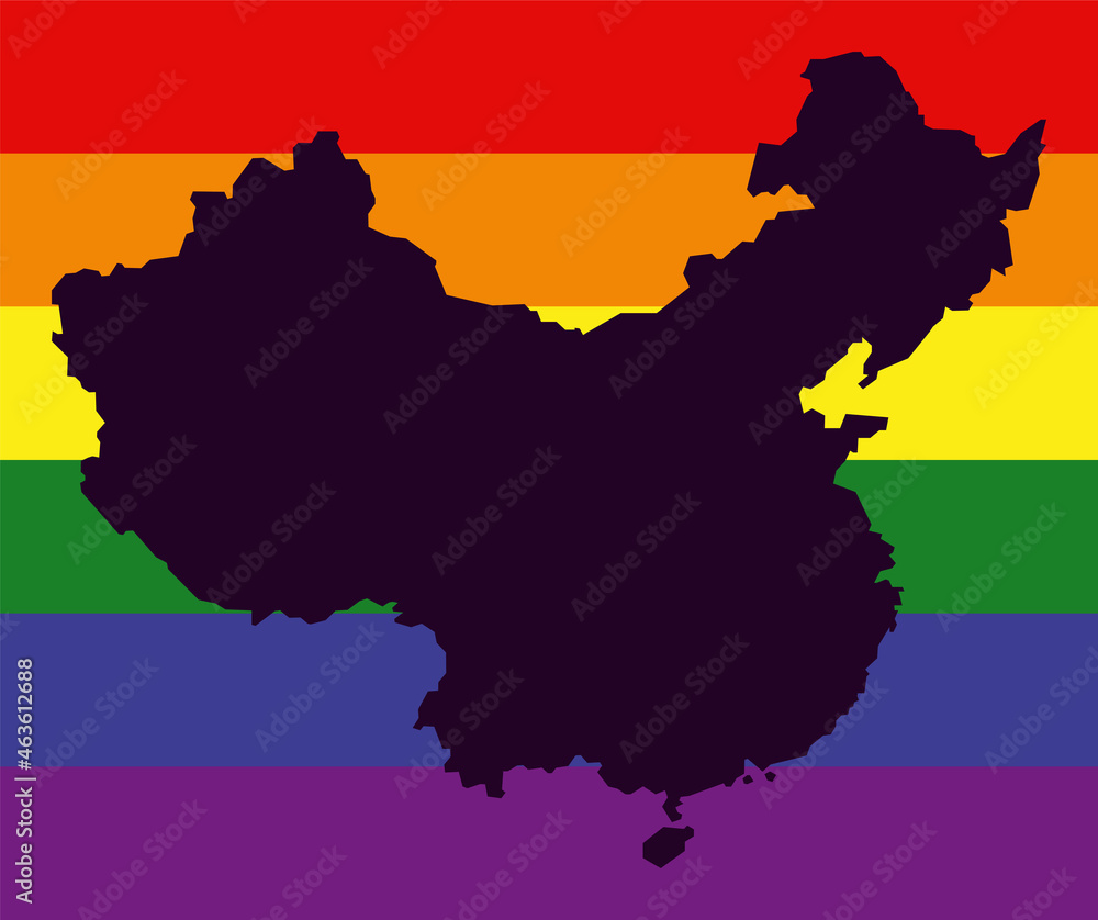 Naklejka premium China LGBT map with rainbow color flag