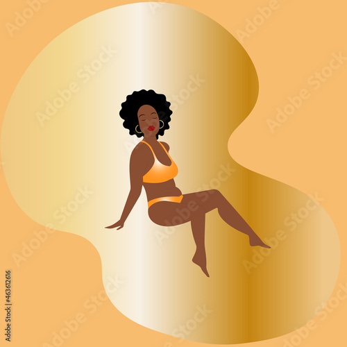 beautiful girl sunbathing in a golden swimsuit