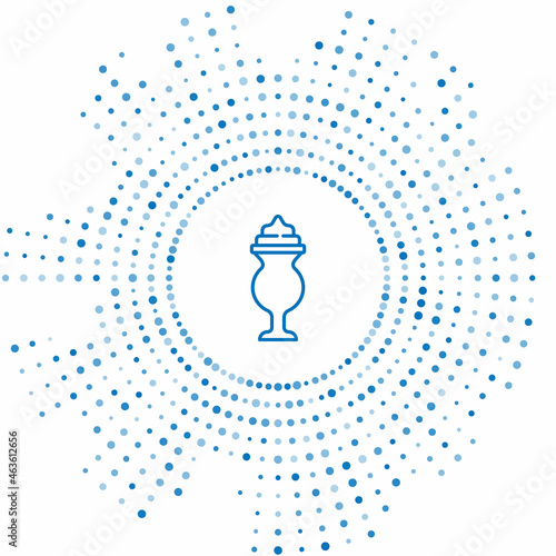 Blue line Milkshake icon isolated on white background. Plastic cup with lid and straw. Abstract circle random dots. Vector
