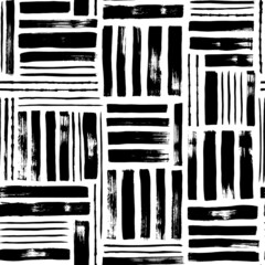 Deken met foto Vormen patronen Geometric seamless pattern with handdrawn rectangles. Hand painted grungy ink lines in black and white colors. Stylish vector texture with dotted rectangles. Abstract decorative background.  © Anastasiia Hevko