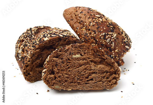 Fresh Baked Bread With Walnuts and raisin on white background