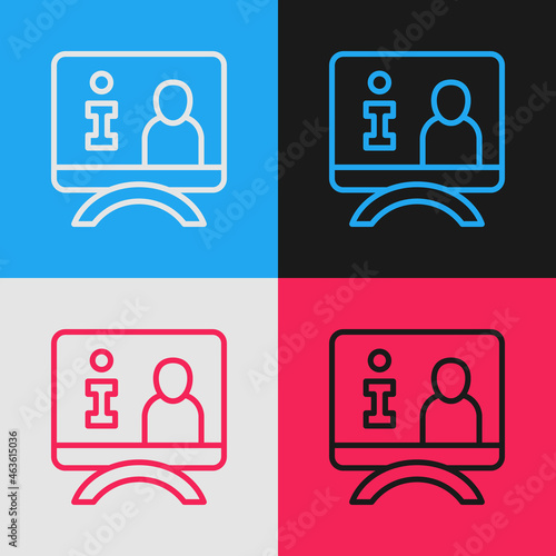 Pop art line Television report icon isolated on color background. TV news. Vector