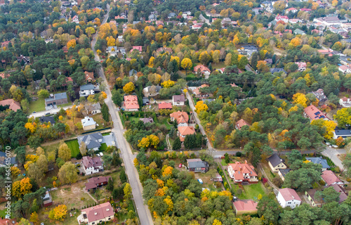 Polish town of Józefów seen from a bird's eye view, autumn