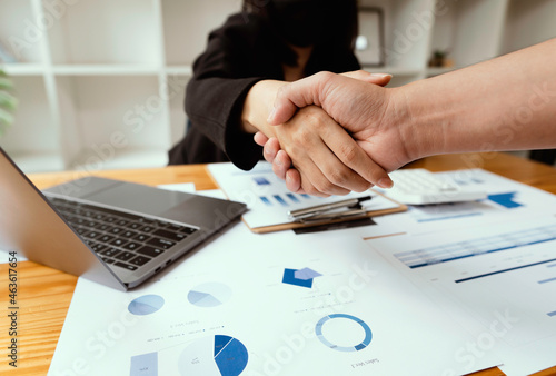 business partnership handshake concept.Photo of two businessmen handshaking process.Successful deal after great meeting.