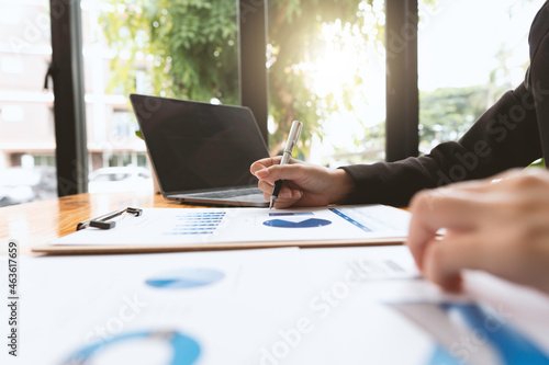 Close up view of bookkeeper or financial inspector hands making report, calculating or checking balance. Home finances, investment, economy, saving money or insurance concept.