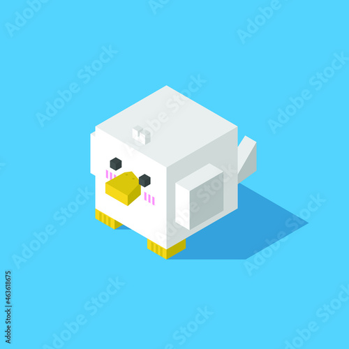 white duck cubic isometric on blue background