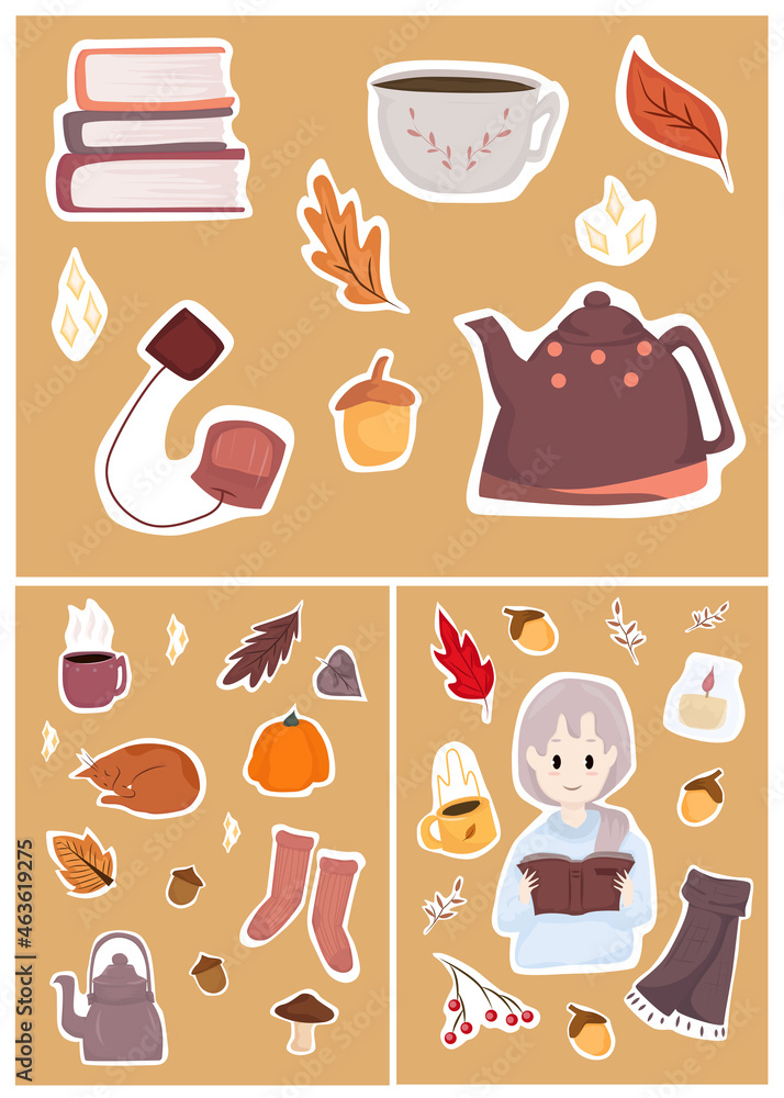 a set of cute autumn stickers