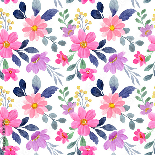 Seamless pattern of purple pink flower watercolor