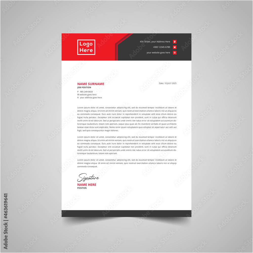 Professional business style letterhead design vector template a4 size