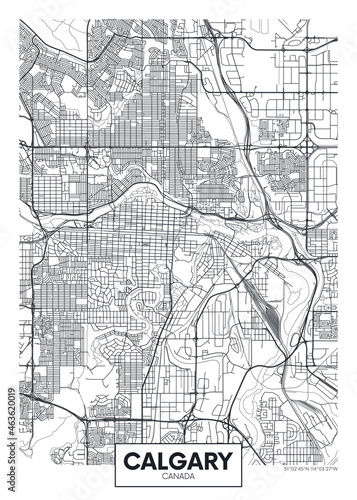 City map Calgary, travel vector poster design