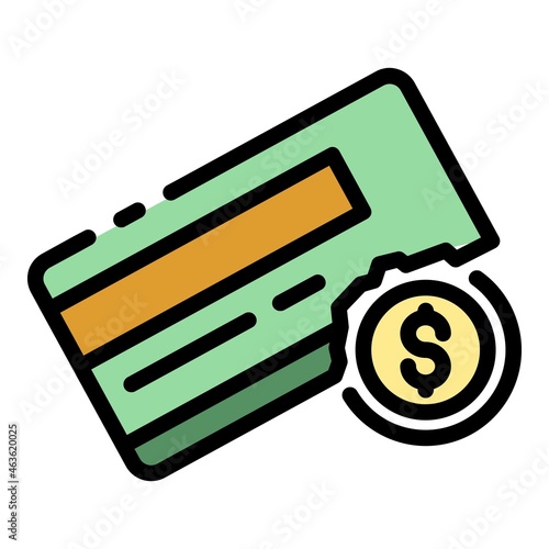 Bankrupt credit card icon. Outline bankrupt credit card vector icon color flat isolated