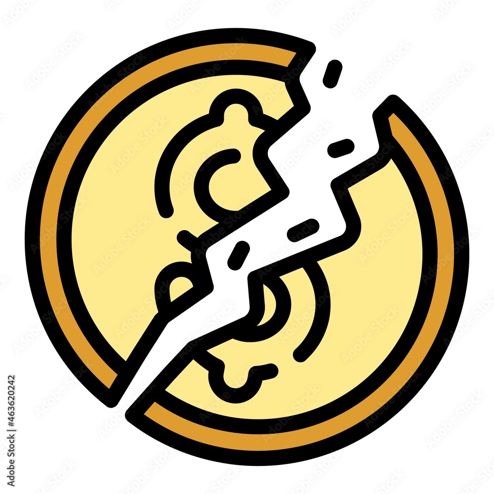 Bankrupt dollar coin icon. Outline bankrupt dollar coin vector icon color flat isolated Bankrupt dollar coin icon. Outline bankrupt dollar coin vector icon color flat isolated