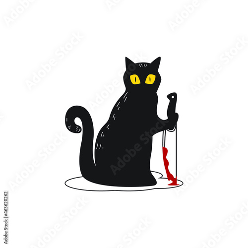 illustration of cute black cat using knife vector design