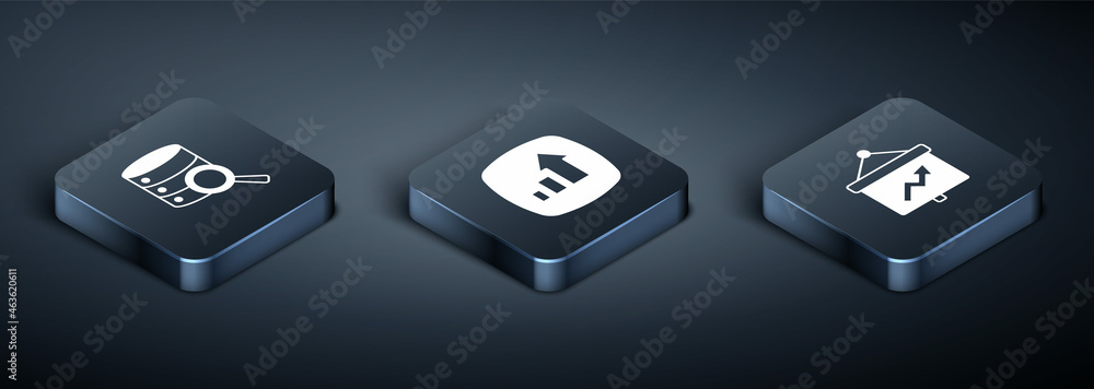 Set Isometric Server, Board with graph and Financial growth icon. Vector Set Isometric Server, Board with graph and Financial growth icon. Vector