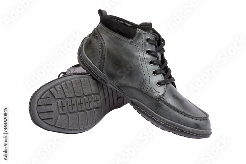 Grey leather men's shoes