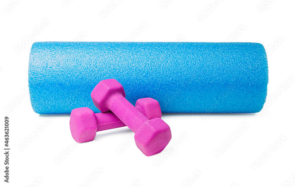 Exercise equipment including dumbbells and foam roller Exercise equipment including dumbbells and foam roller
