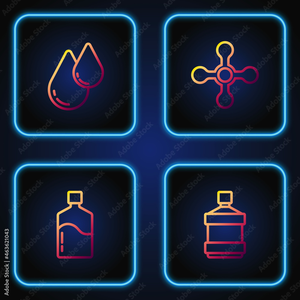 Set line Big bottle with clean water, , Water drop and tap. Gradient color icons. Vector Set line Big bottle with clean water, , Water drop and tap. Gradient color icons. Vector