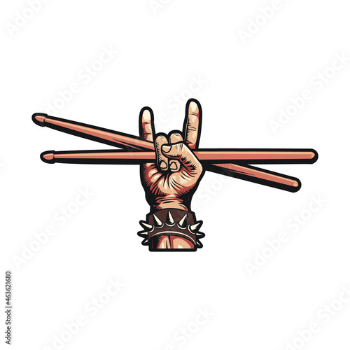 Illustration of hand holding drum stick vector design good for t shirt design