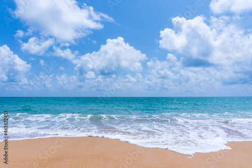 Fototapeta Naklejka Na Ścianę i Meble -  Beach sand and blue sea landscape nature in blue sky