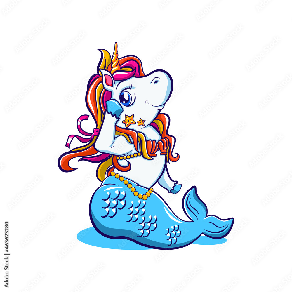 Fototapeta premium Illustration of cute mermicorn vector design