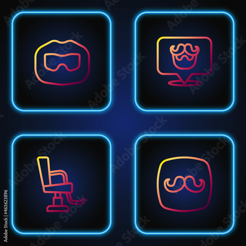 Set line Barbershop, chair, Mustache and beard and . Gradient color icons. Vector
