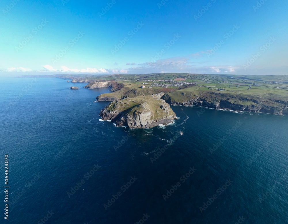 Tintagel aerial drone Cornwall England uk home of Arthur and merlin 