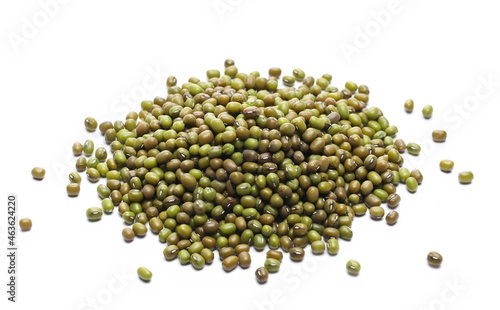 Organic raw green beans mungo (Vigna radiata) isolated on white 