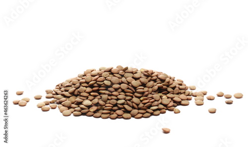 Pile of green lentils isolated on white  photo