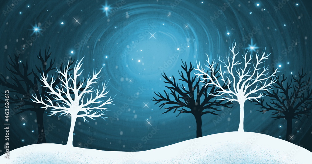 Fototapeta premium Snowflakes falling over winter landscape