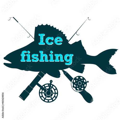Ice fishing rods and fish. Winter fishing symbol