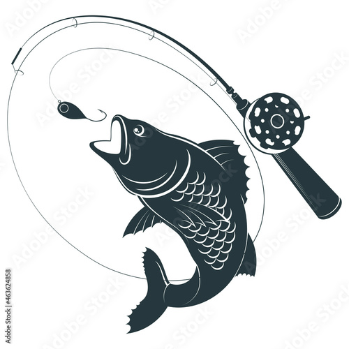Winter fishing. The fish is chasing the bait. Winter fishing rod with bait and fish