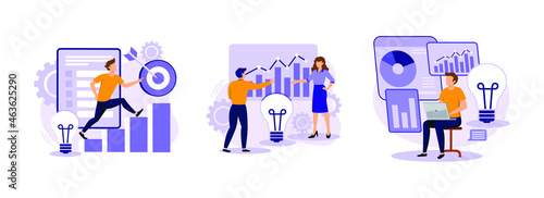 Business mission, Vision statement and Competitive intelligence Set Illustration. Strategic business planning abstract concept vector illustration set. 