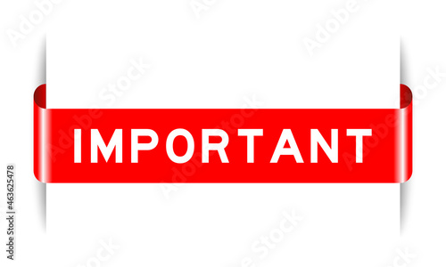 Red color inserted label banner with word important on white background