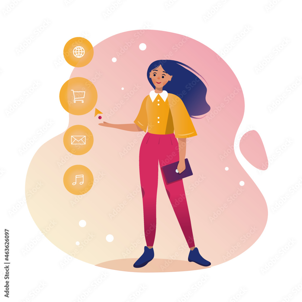a modern girl with a laptop in her hands, vector illustration a modern girl with a laptop in her hands, vector illustration